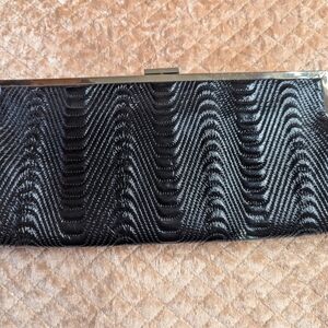HOBO Black Textured Clutch with Silver Frame
